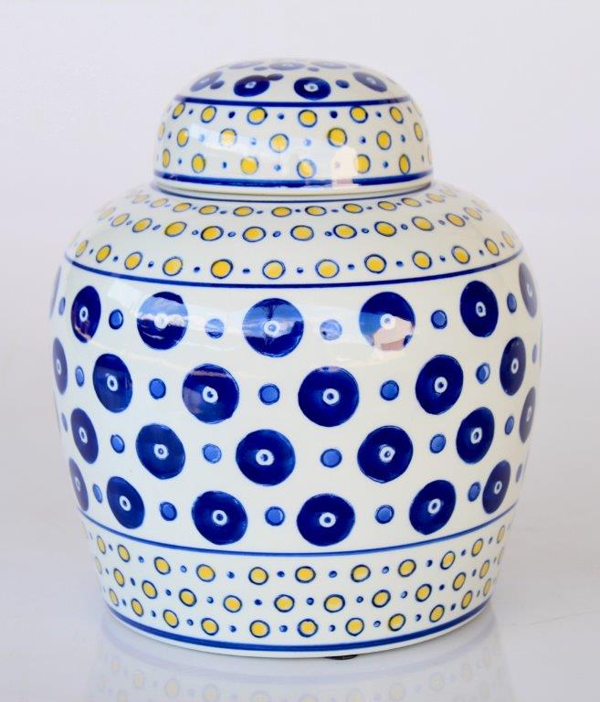 Blue & Yellow Spotted Round Jar